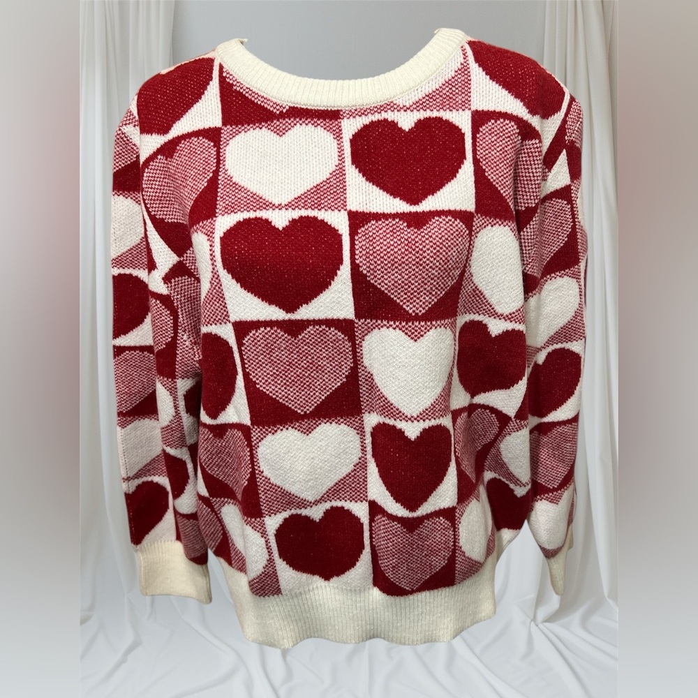 New Heart Pattern Knitted Pullover Sweater, Cotton Wool blend XL - Picture 10 of 12